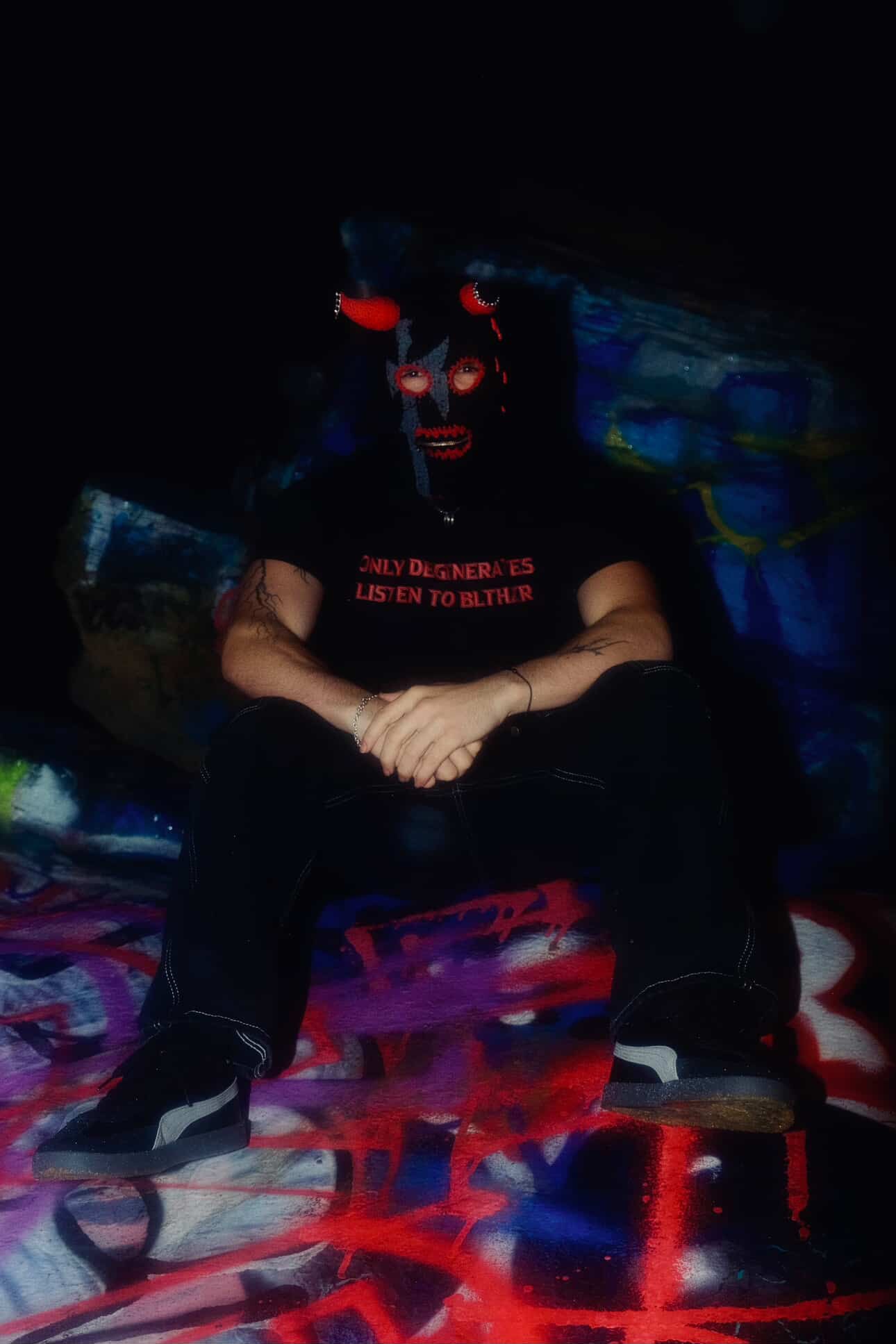 "Only Degenerates Listen To BLTHZR" T-shirt(Front Design) BLTHZR COLLAB