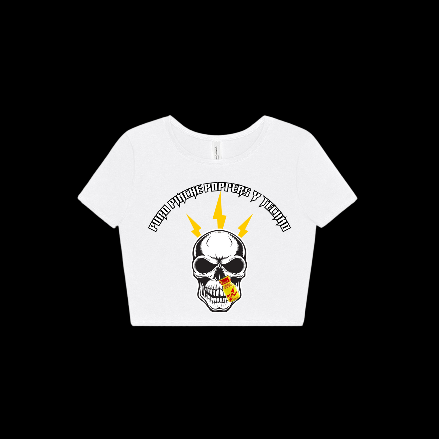 “Puro Pinche Poppers Y Techno” Crop top (front design)